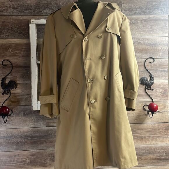 Academy Clothes Mens Peacot Trench Coat , Removable Faux Fur Lining , 44, Tan - Picture 2 of 15